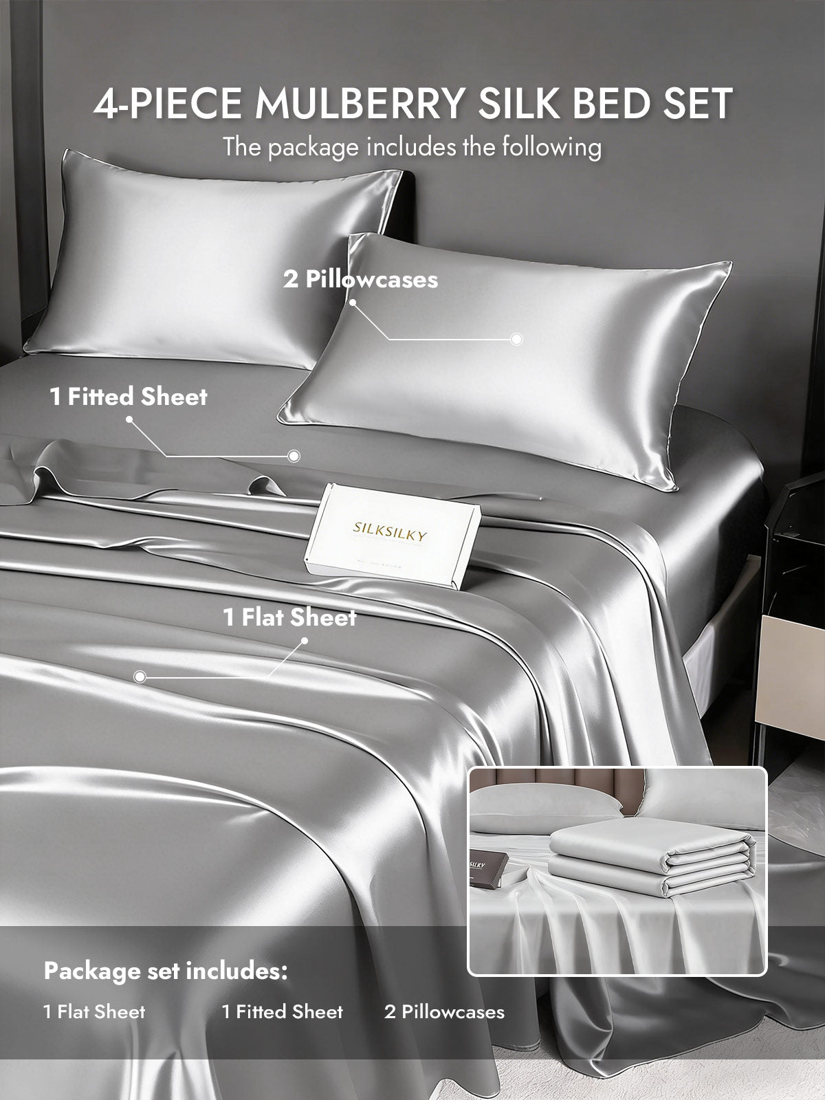 [Silver] SilkSilky  19Momme Silk Bedding Set 005