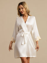 [White] SilkSilky  3/4 Sleeve Women's Robe 003