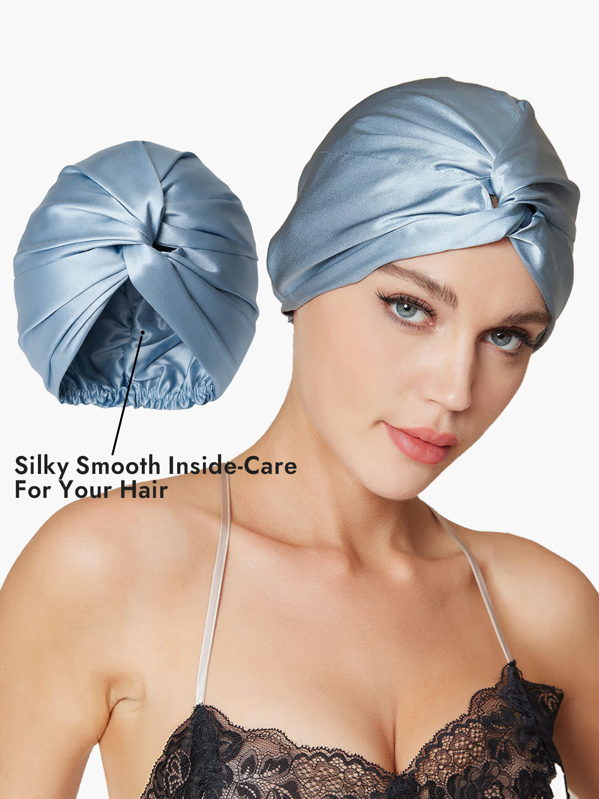 [Steel Blue] SilkSilky  Pure Silk Sleep Cap 003