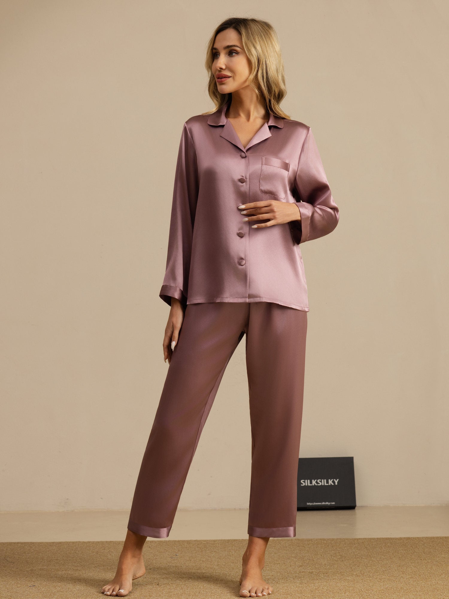 [Pale Mauve] SilkSilky  Long Sleeve Notch Collar Women's Pajamas 001