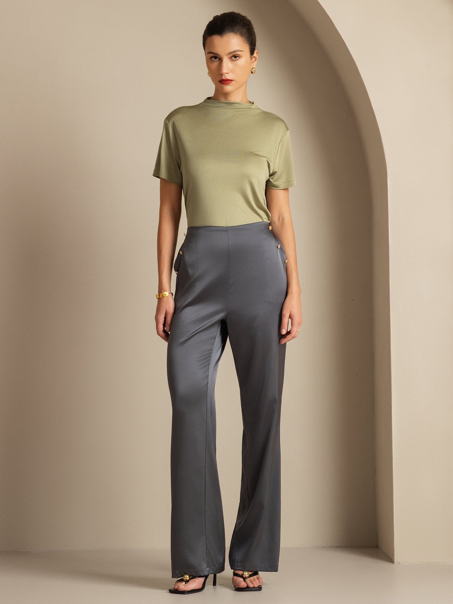 [Dark Gray] SilkSilky  19Momme Silk Womens Pants 008,