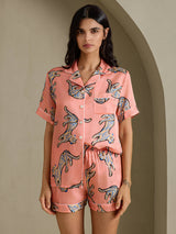 [Pink Cat] SilkSilky  Short Sleeve Lapel Collar Women's Pajamas 006