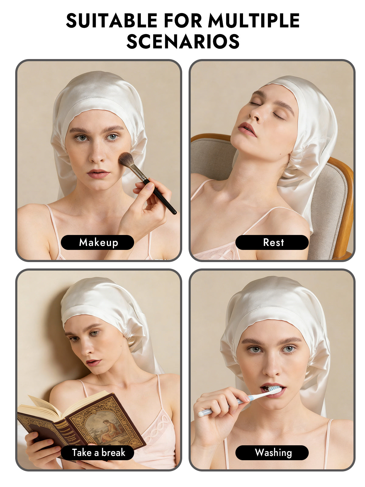 [White] SilkSilky  Pure Silk Sleep Cap 007