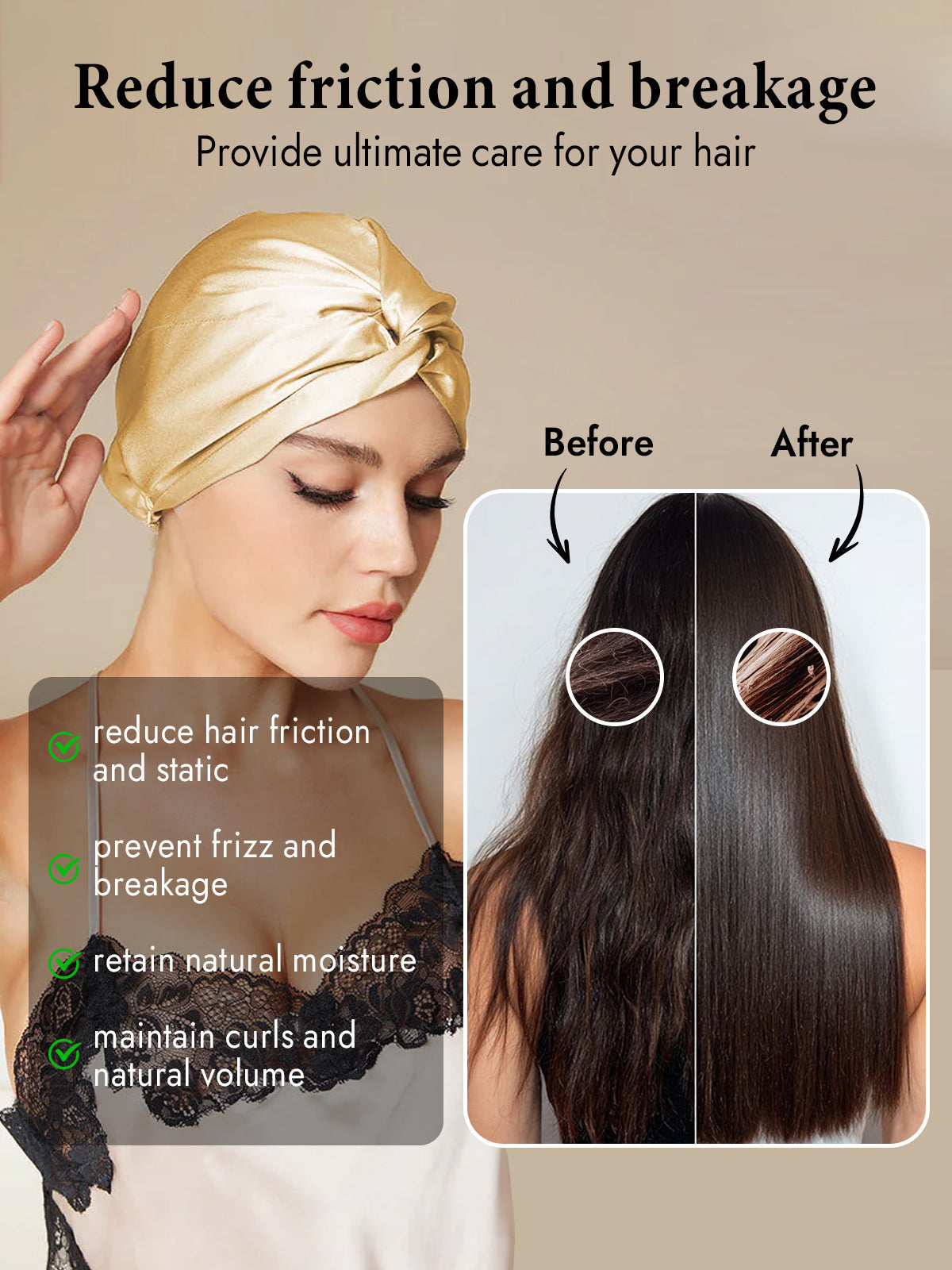 [Champagne] SilkSilky  Pure Silk Sleep Cap 005