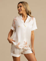 [White] SilkSilky  Short Sleeve Lapel Collar Women's Pajamas 003