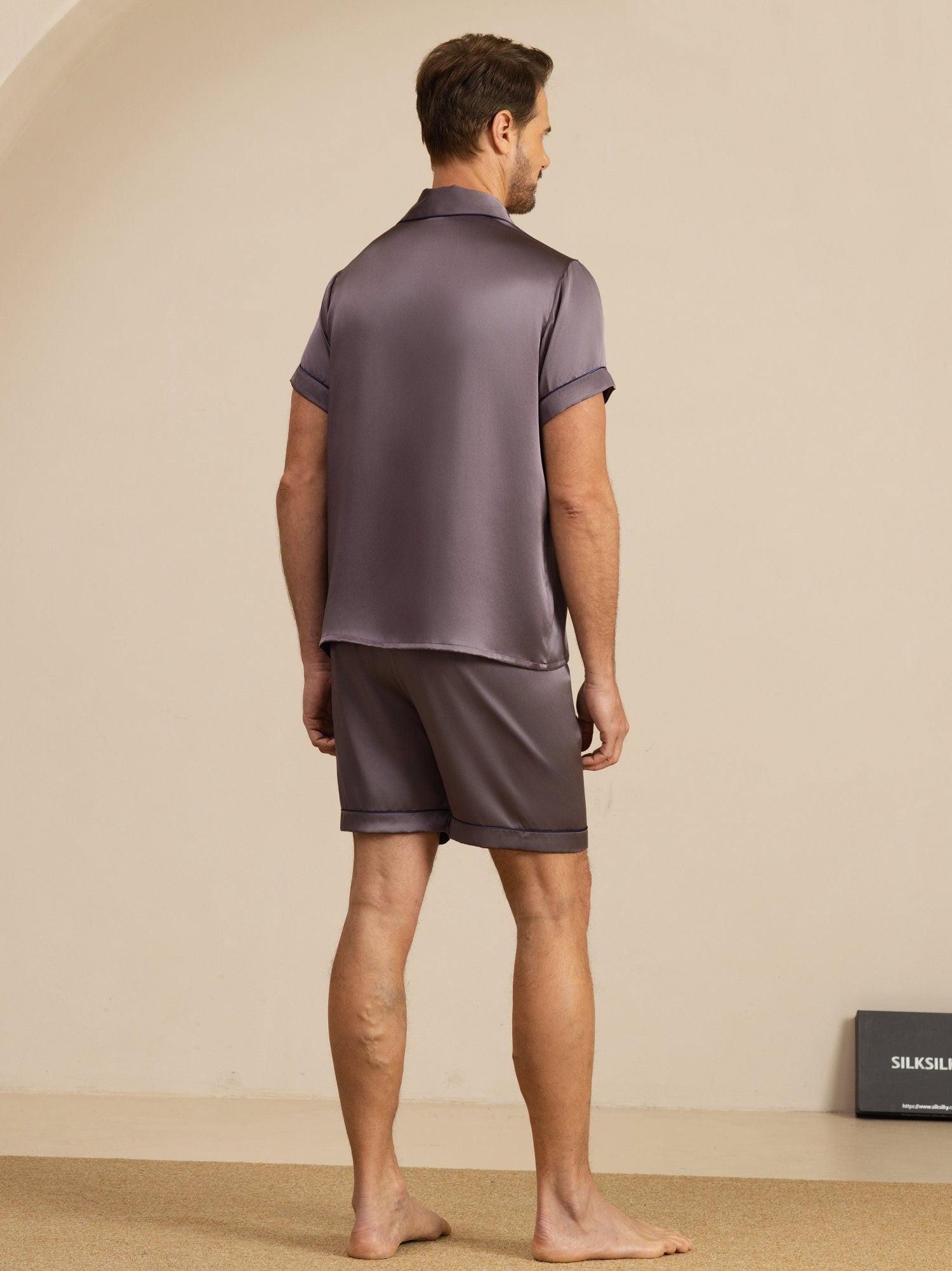 [Purple Gray] SilkSilky  Short Sleeve Notch Collar Men's Pajamas 002