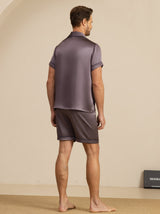 [Purple Gray] SilkSilky  Short Sleeve Notch Collar Men's Pajamas 002