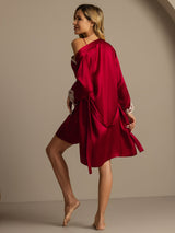 [Wine] SilkSilky  3/4 Sleeve V Neck Nightgown&Robe Set 002