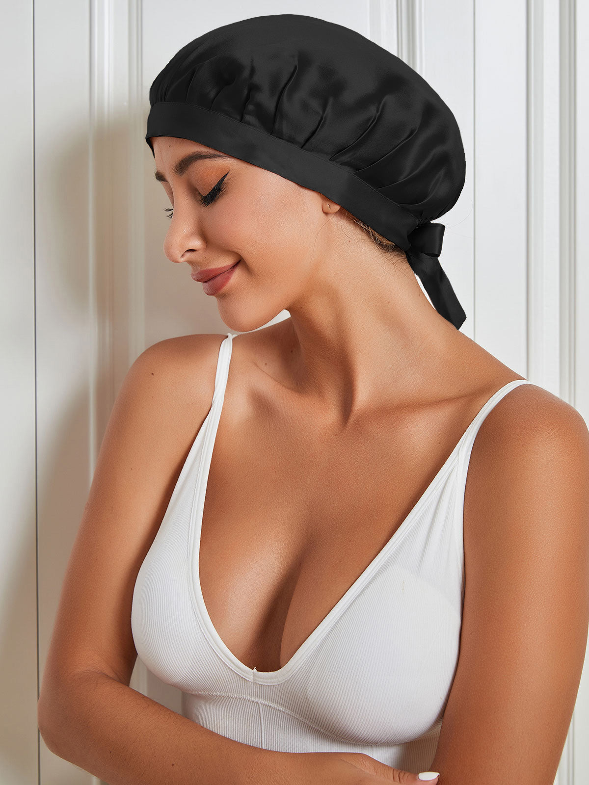 SilkSilky  Pure Silk Sleep Cap Black 001