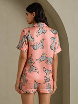[Pink Cat] SilkSilky  Short Sleeve Lapel Collar Women's Pajamas 002
