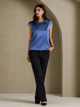 [Real Teal] SilkSilky  Cap Sleeve Round Neck Women's T-Shirt 005