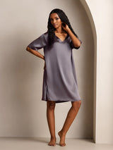 [Purple Gray] SilkSilky  Half Sleeve V Neck Nightgown 006