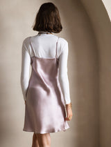 [Lavender] SilkSilky  Spaghetti Strap V Neck Dress 002