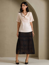 [Beige] SilkSilky  Short Sleeve Cowl Neck Women's Blouse 005