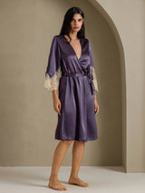 [Purple Gray] SilkSilky  3/4 Sleeve Women's Robe 006