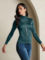 [Dark Green] SilkSilky  Silk Jersey Long Sleeve Turtle Neck Women's T-Shirt 003