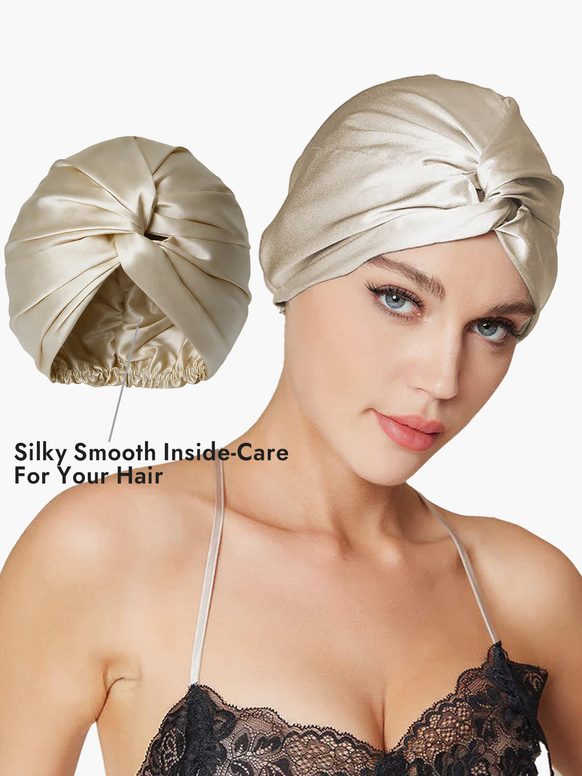 [Beige] SilkSilky  Pure Silk Sleep Cap 003