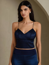 [Dark Blue] SilkSilky  Spaghetti Strap V Neck Camisole Top 001