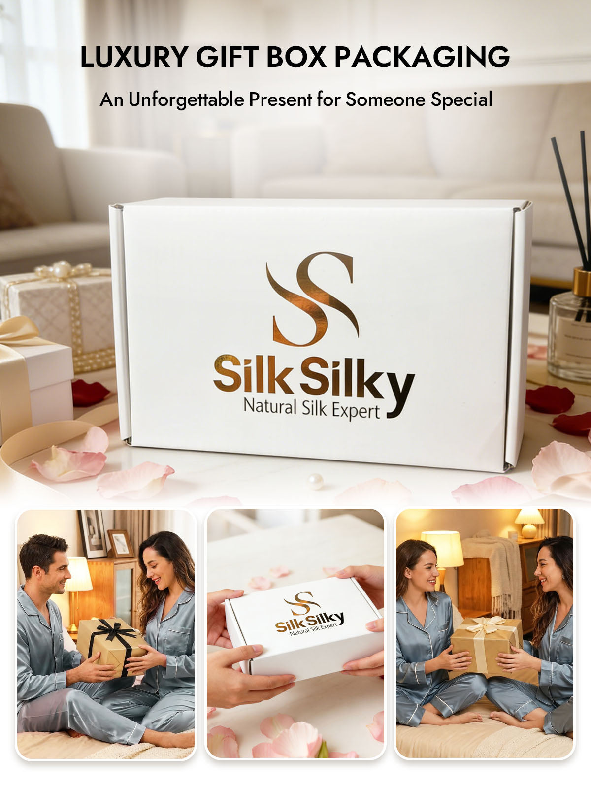 [Steel Blue] SilkSilky  Silk Long Sleeve Notch Collar Women's Pajamas 006