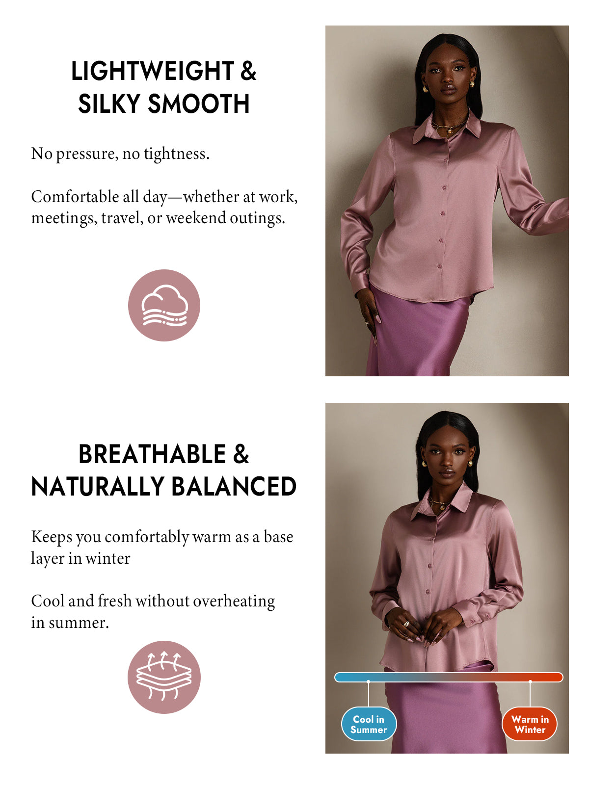 [Pale Mauve] SilkSilky  Silk Long Sleeve Lapel Collar Women's Shirt 005