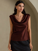 [Bitter Chocolate] SilkSilky  Cap Sleeve Cowl Neck Women's T-Shirt 001