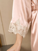 [Pink] SilkSilky  3/4 Sleeve V Neck Nightgown&Robe Set 010
