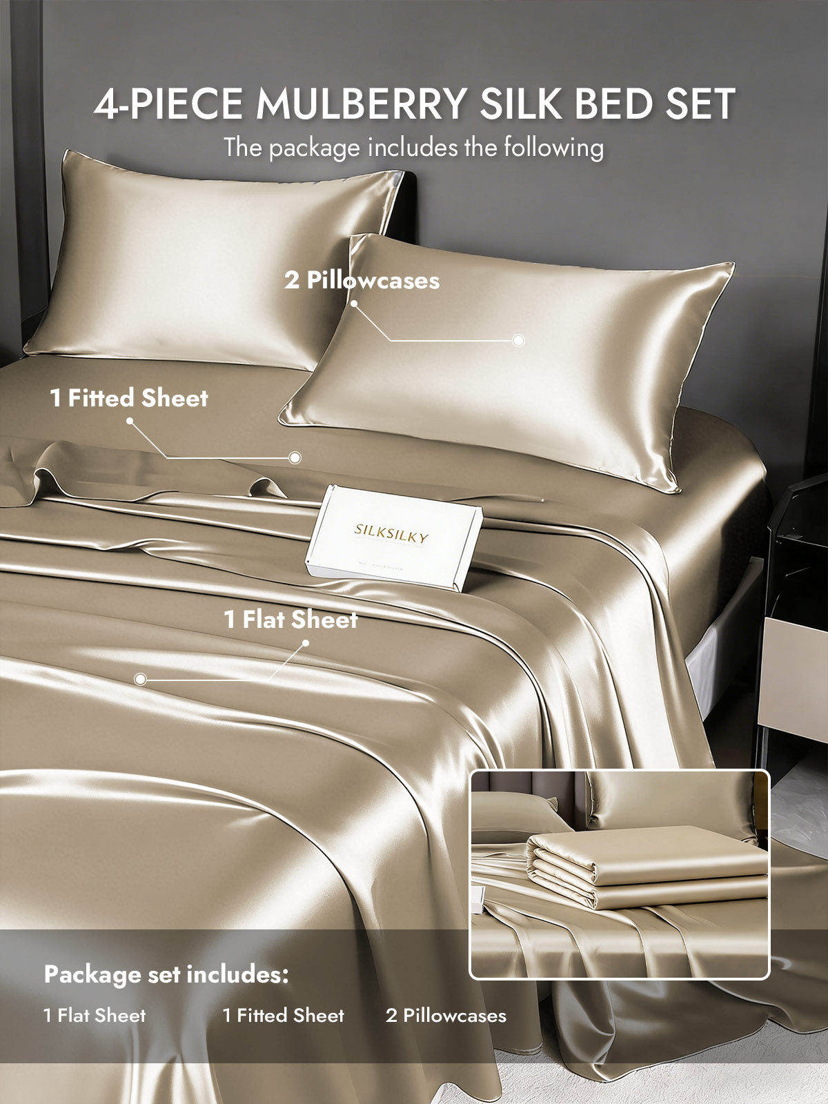 [Khaki] SilkSilky  19Momme Silk Bedding Set 005