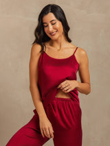 [Wine] SilkSilky  19Momme Machine-Washable Silk Spaghetti Strap Scoop Neck Camisole Set 007