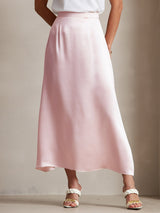 [Pink] SilkSilky  19Momme Stretch Silk Charmeuse Skirt 003