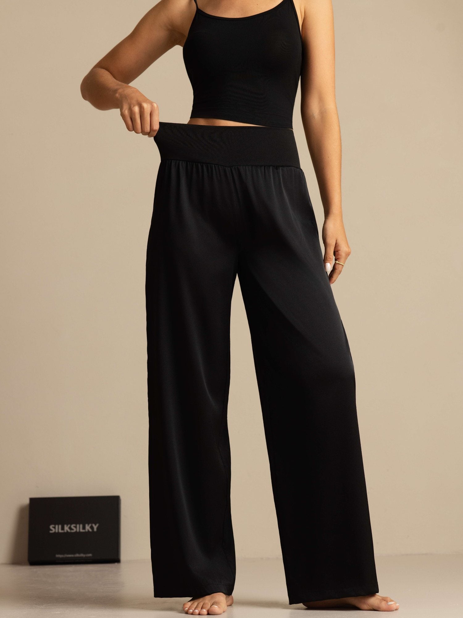 [Black] SilkSilky 19Momme Silk Womens Pants 001