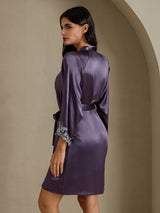 [Purple Gray] SilkSilky  3/4 Sleeve V Neck Nightgown&Robe Set 006