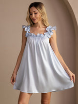 [Grayish Blue] SilkSilky  Sleeveless Square Neck Nightgown 004