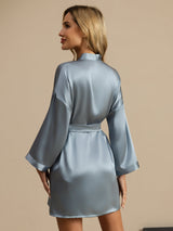 [Grayish Blue] SilkSilky  3/4 Sleeve Women's Robe 002