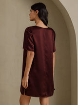 [Brown] SilkSilky  Half Sleeve V Neck Nightgown 002