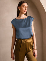 [Real Teal] SilkSilky  Cap Sleeve Round Neck Women's T-Shirt 001