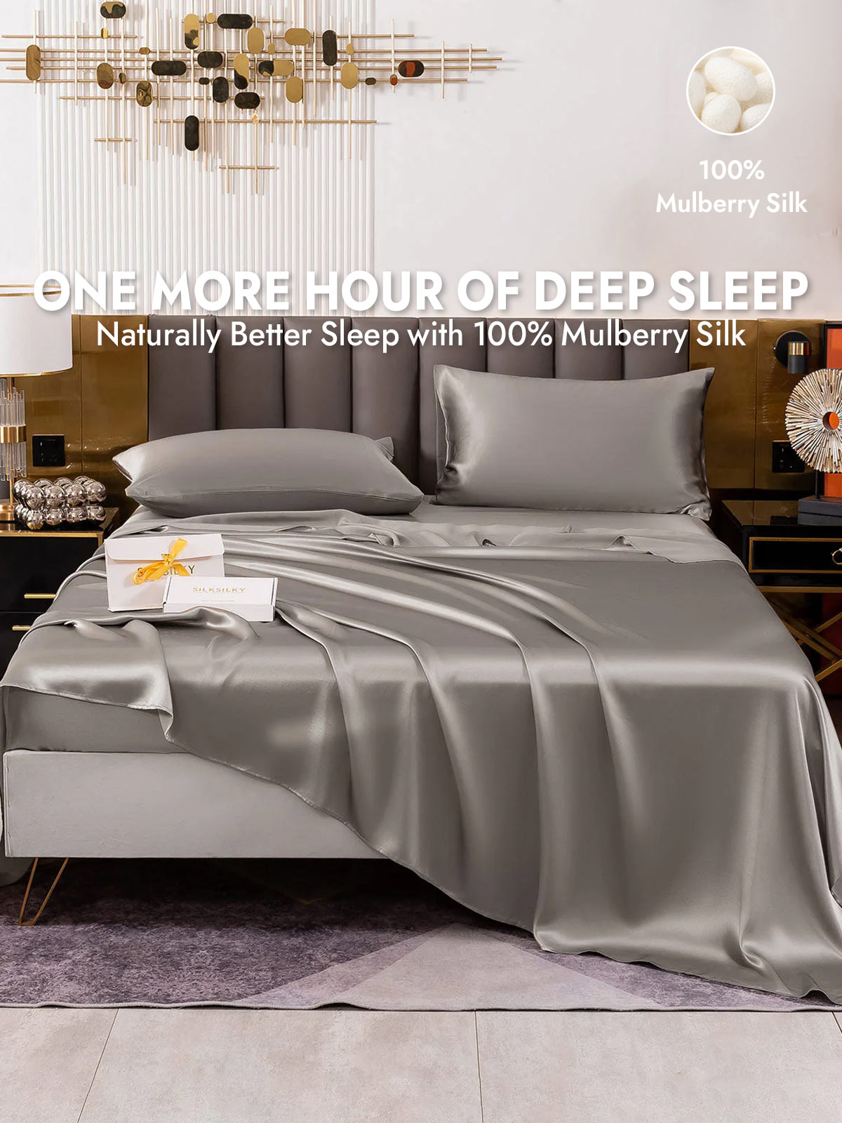 [Gray] SilkSilky  19Momme Silk Bedding Set 001