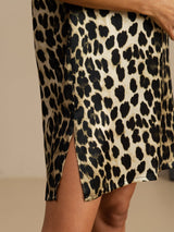 [Leopard] SilkSilky  Silk Short Sleeve V Neck Nightgown 005