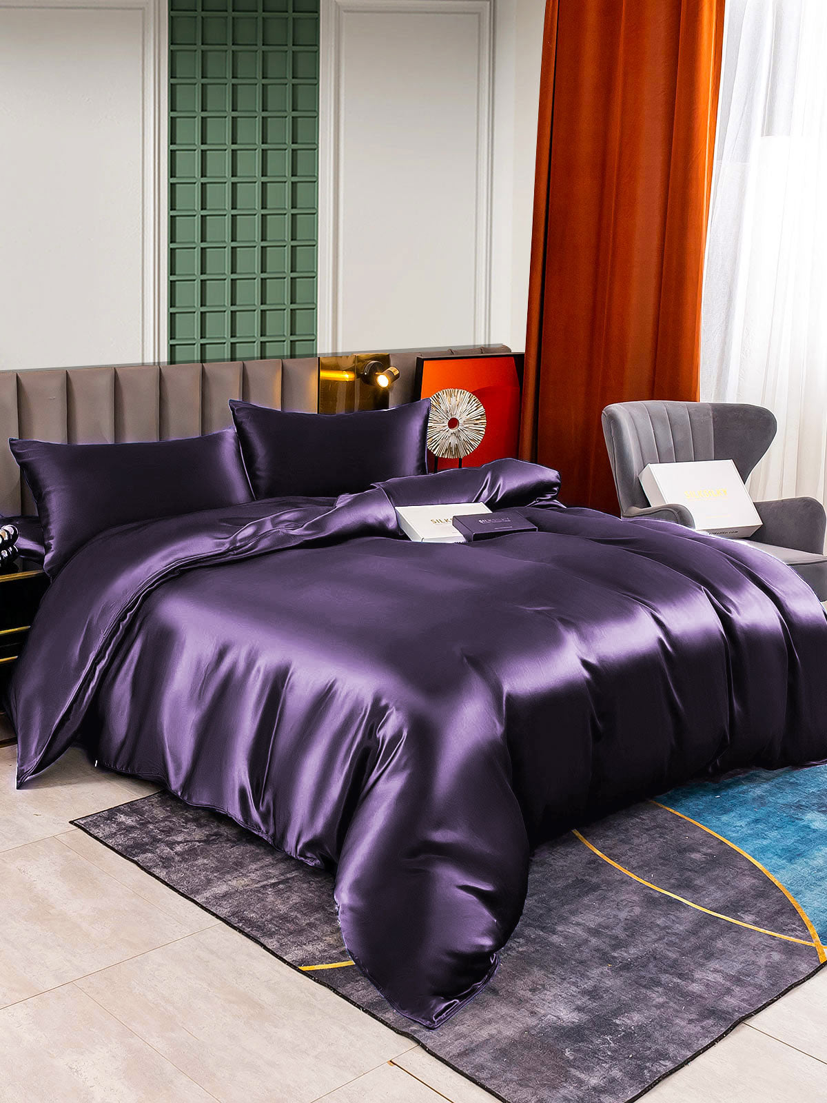 [Deep Purple] SilkSilky  22Momme Pure Silk Bedding Set 002,