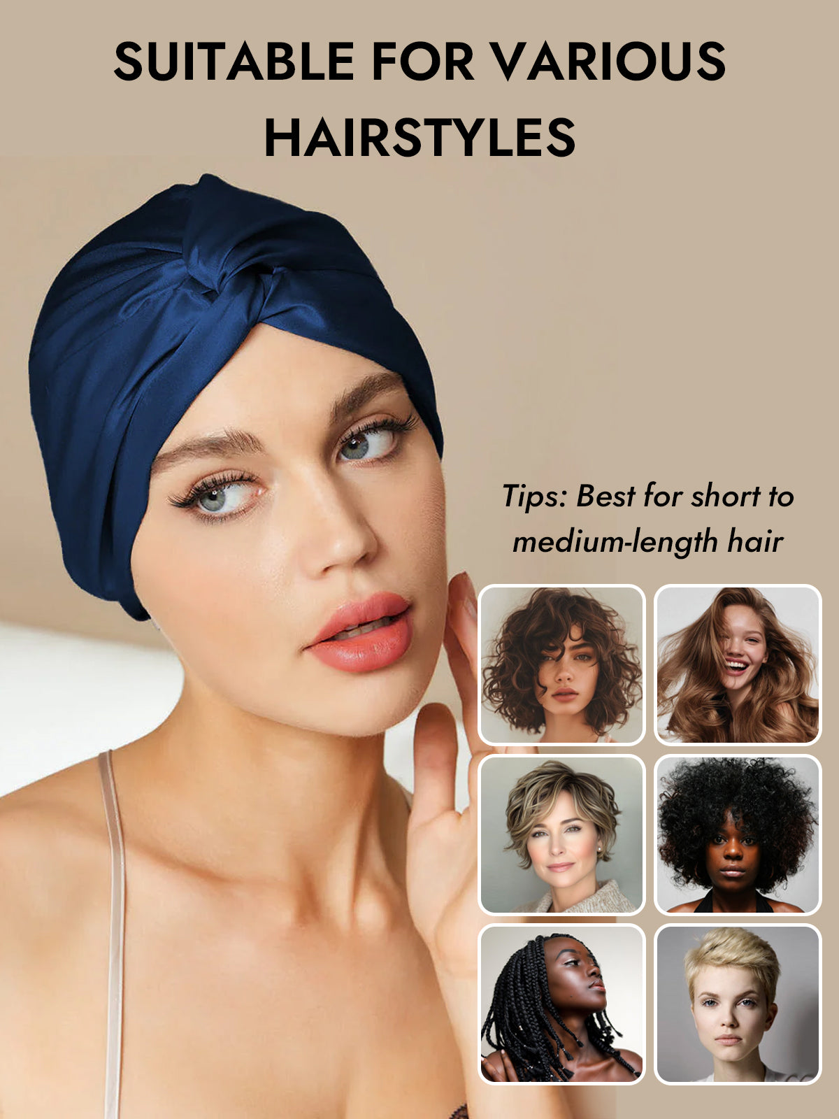 [Dark Blue] SilkSilky  Pure Silk Sleep Cap 007