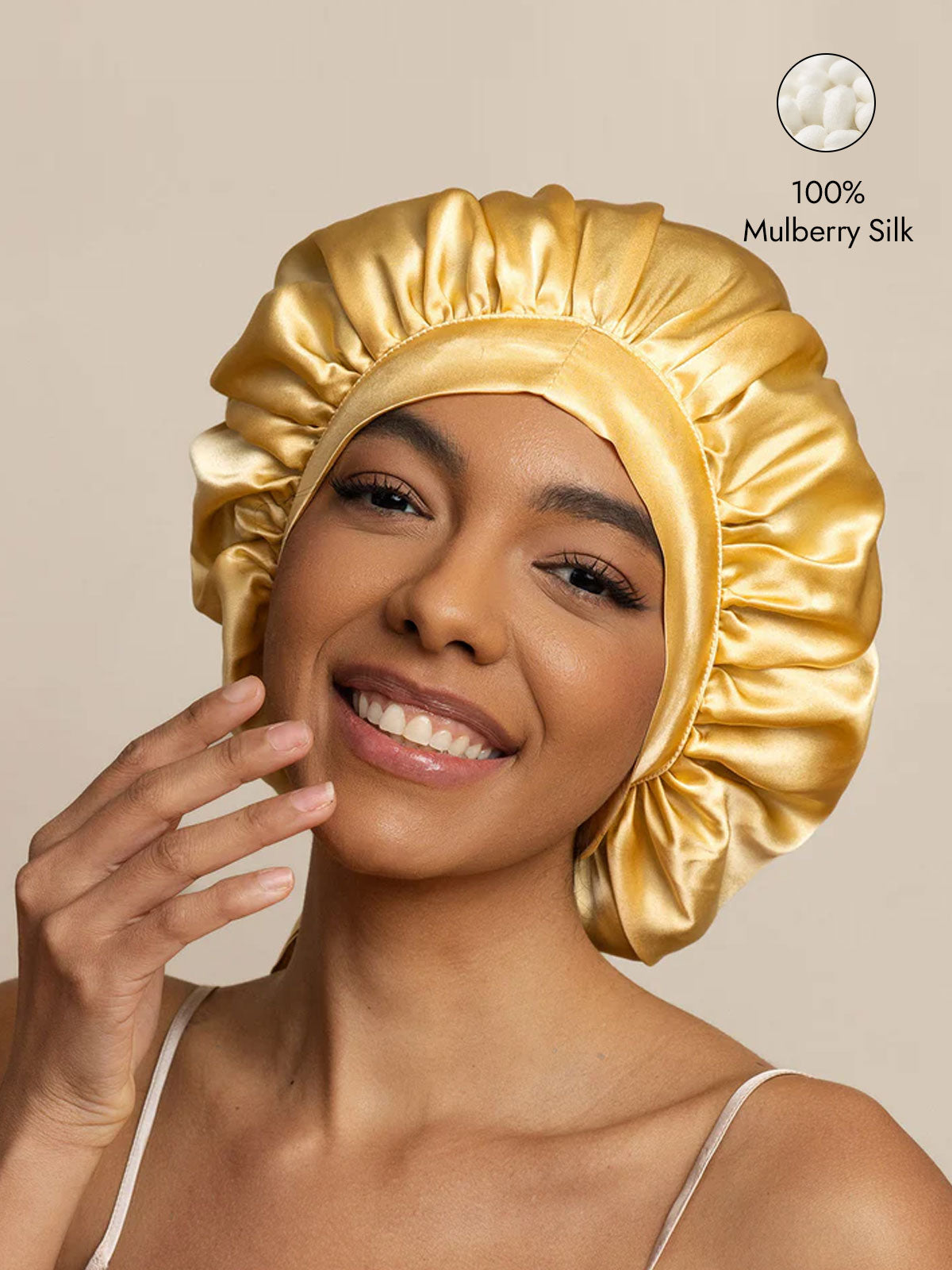 [Champagne] SilkSilky  Pure Silk Sleep Cap 001