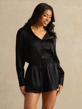 [Black] SilkSilky  19Momme Stretch Silk Charmeuse Women's Shorts 003
