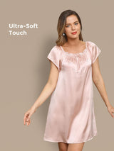 [Light Pink] SilkSilky  Cap Sleeve Square Neck Nightgown 001
