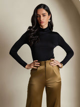 [Black] SilkSilky  Silk Jersey Long Sleeve Turtle Neck Women's T-Shirt 003