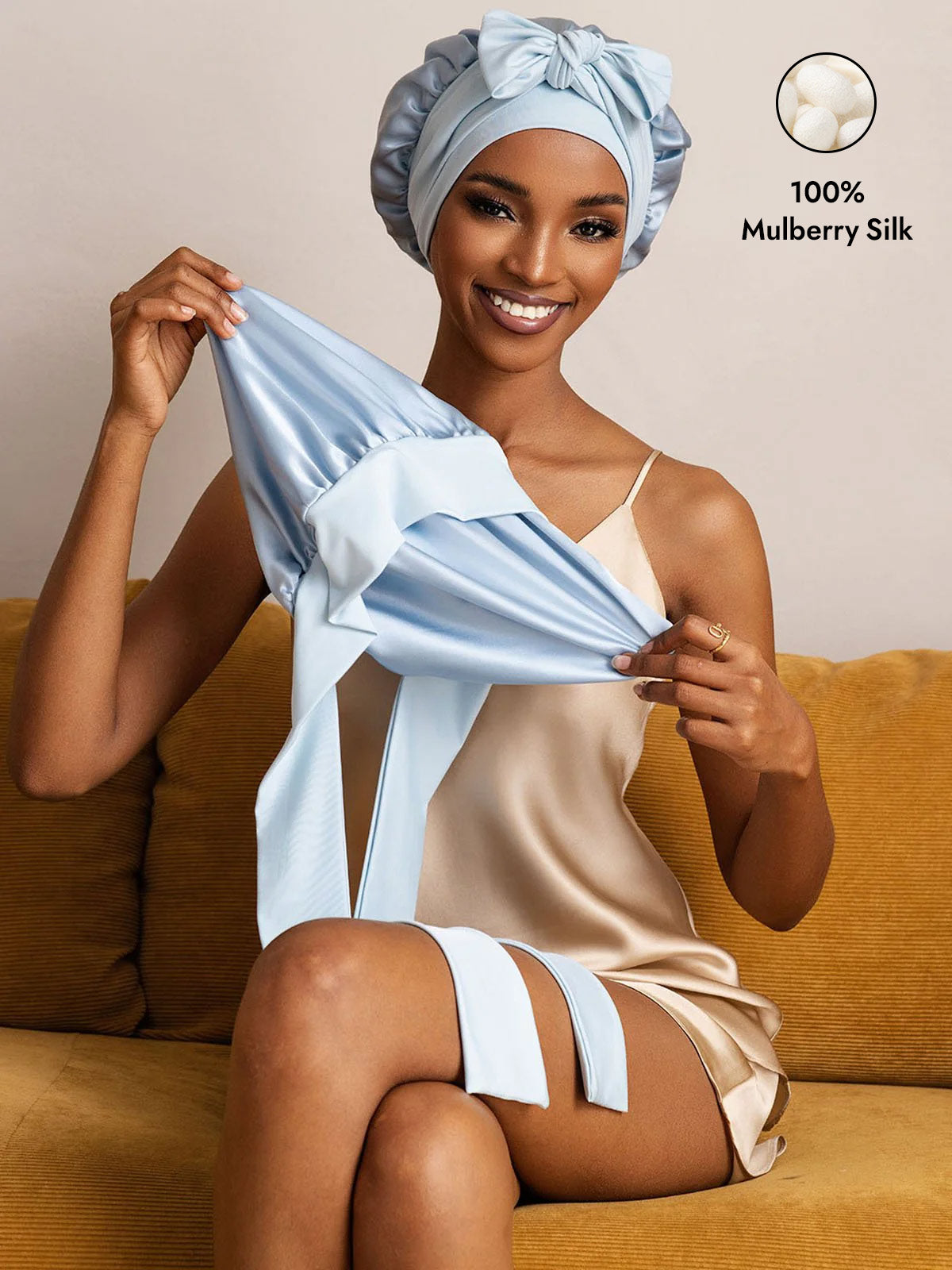 Pure Silk Double-layer Bonnet - With Adjustable Long Tie – SILKSILKY