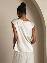 [White] SilkSilky  Cap Sleeve Round Neck Women's T-Shirt 002