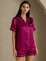 [Fuchsia] SilkSilky  Short Sleeve Lapel Collar Women's Pajamas 006