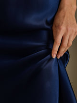 [Dark Blue] SilkSilky  Spaghetti Strap V Neck Nightgown 007
