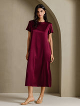 [Dark Red] SilkSilky  Short Sleeve Crew Neck Dress 006