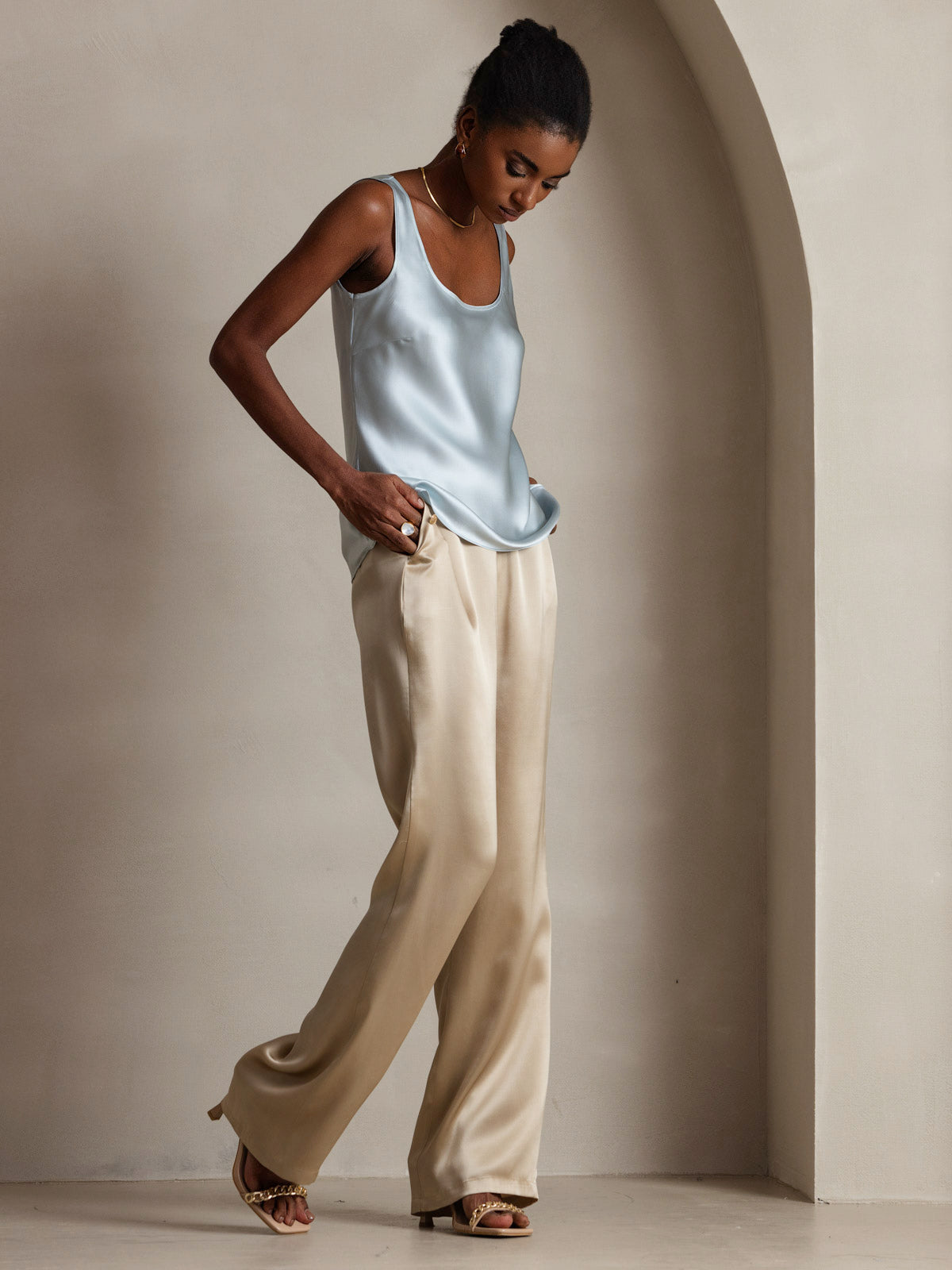 [Light Blue] SilkSilky  Pure Silk Wrap Camisole Top 006