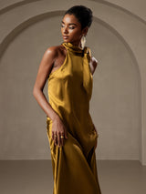 [Brown] SilkSilky  Sleeveless Tie Neck Dress 007